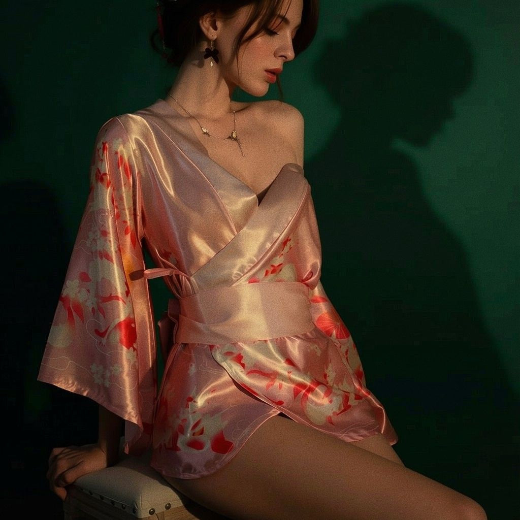 Syrn Lingerie Japanese Fox Dream Purple Floral Kimono Robe detail image 11