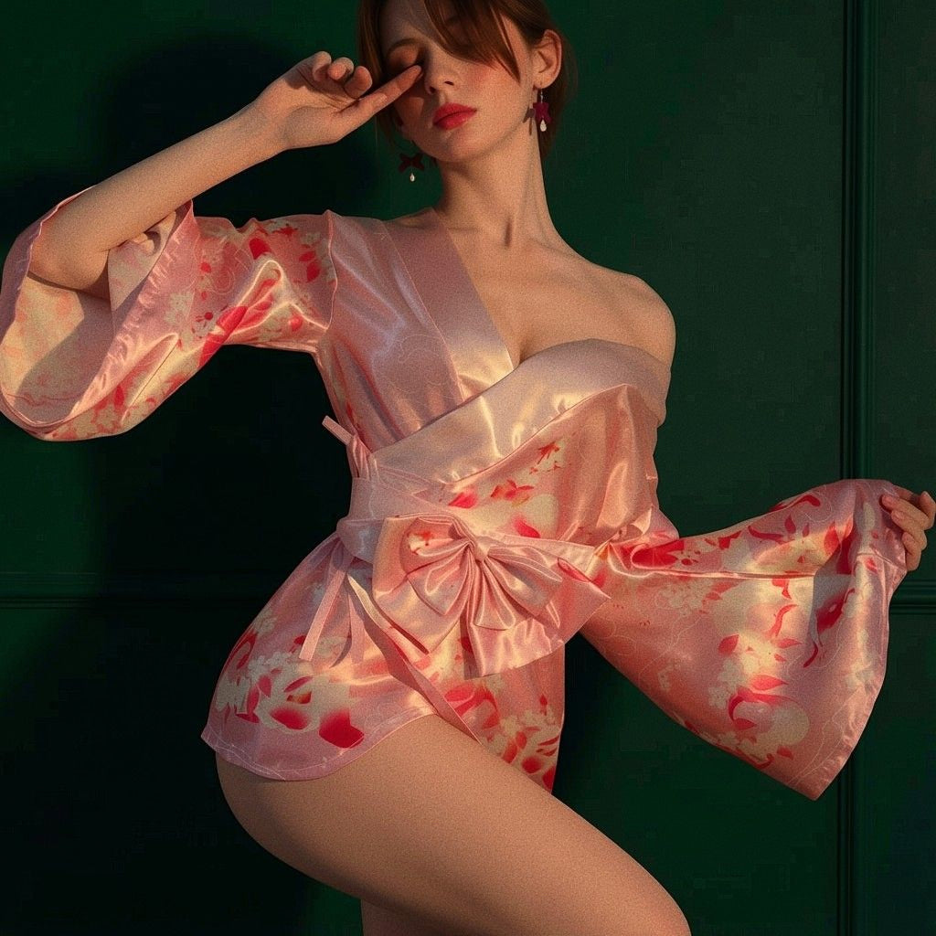 Syrn Lingerie Japanese Fox Dream Purple Floral Kimono Robe variant image