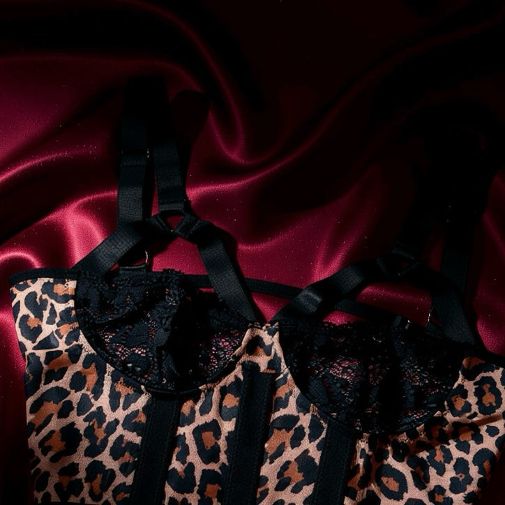 Syrn Lingerie Leopard Lace Mesh Bodycon Bodysuit detail image 5