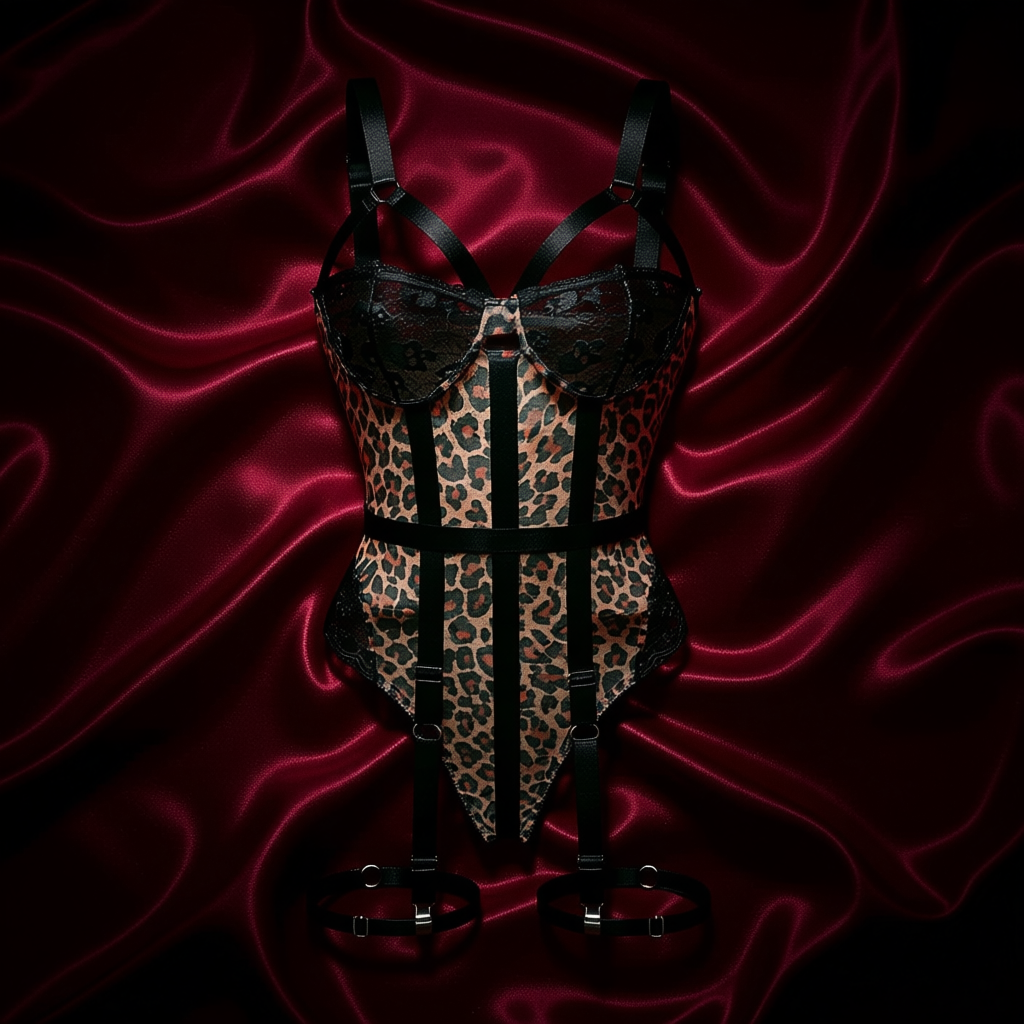 Syrn Lingerie Leopard Lace Mesh Bodycon Bodysuit detail image 6